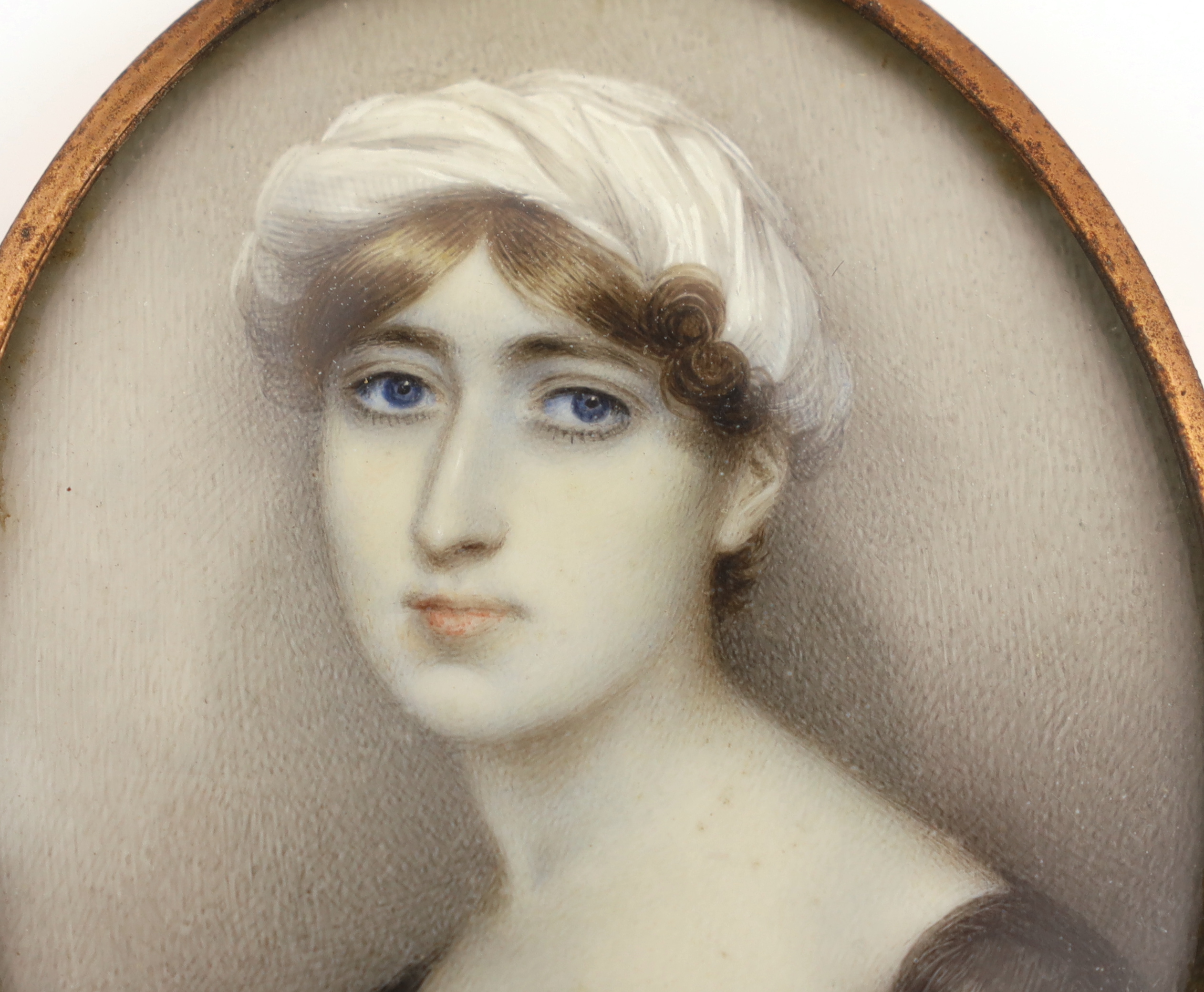 English School circa 1820, Portrait miniature of a lady, watercolour on ivory, 7.8 x 6.3cm. CITES Submission reference TT8FC95L